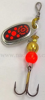 Rotační třpytka MEPPS 0 Black Fury stříbrná / oranžové tečky