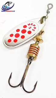 Rotační třpytka Mepps Comet 2 - stříbrná / červené tečky