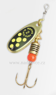 Rotační třpytka MEPPS 2 Black Fury stříbrná / žluté tečky