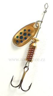 Rotační třpytka Mepps Comet 00 - zlatá / modré tečky