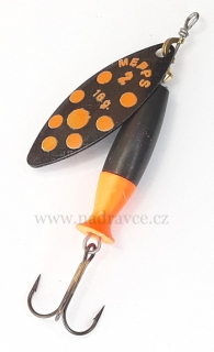 Rotační třpytka Mepps 2 Aglia long Heavy černá / oranžové tečky