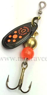 Rotační třpytka MEPPS 0 Black Fury černá / oranžové tečky