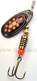 Rotační třpytka MEPPS 3 Black Fury černá / oranžové tečky